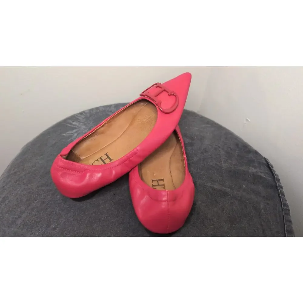 Carolina Herrera Red Pointed Toe CH Logo Flats Size 7.5 Luxury
